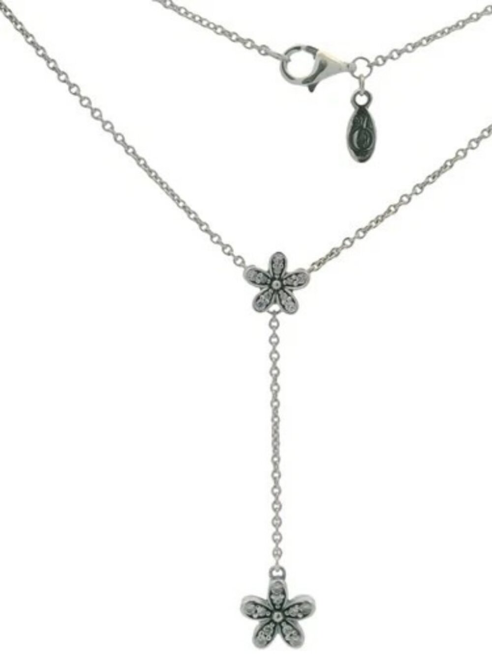 Pandora 925 Sterling Silver and CZ Dazzling Daisies Flower Lariat 23.5" Necklace